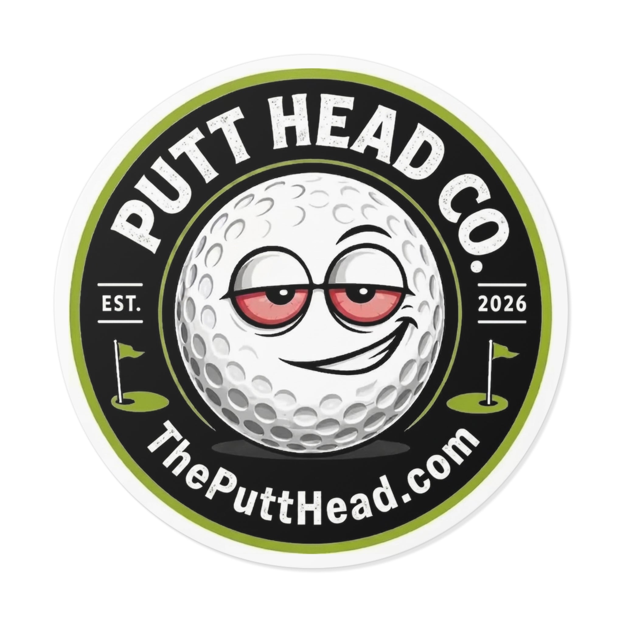 Putt Head Co. golf ball logo Sticker | Round vinyl sticker, golf decal