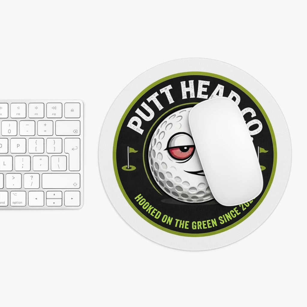 Putt Head Co. golf ball logo Mouse Pad | Hooked on the Green round desk mat