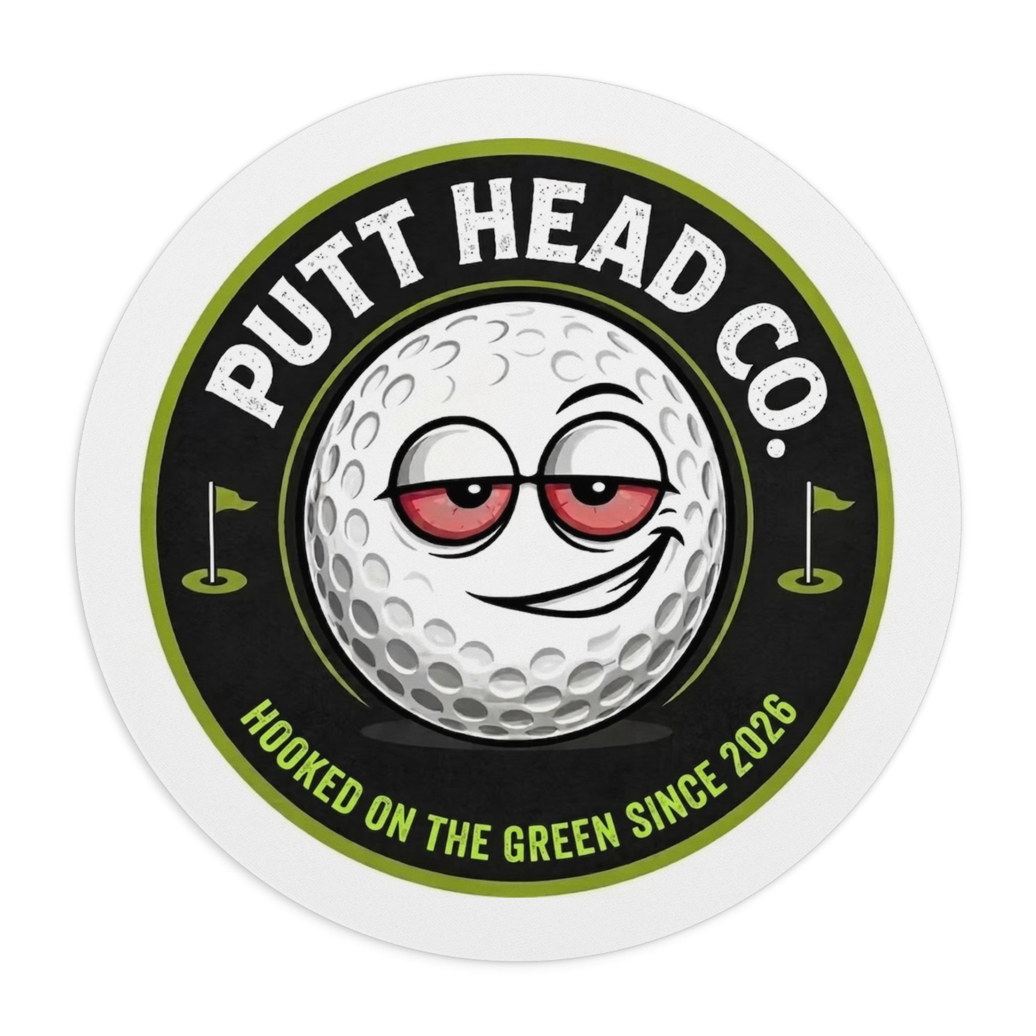 Putt Head Co. golf ball logo Mouse Pad | Hooked on the Green round desk mat