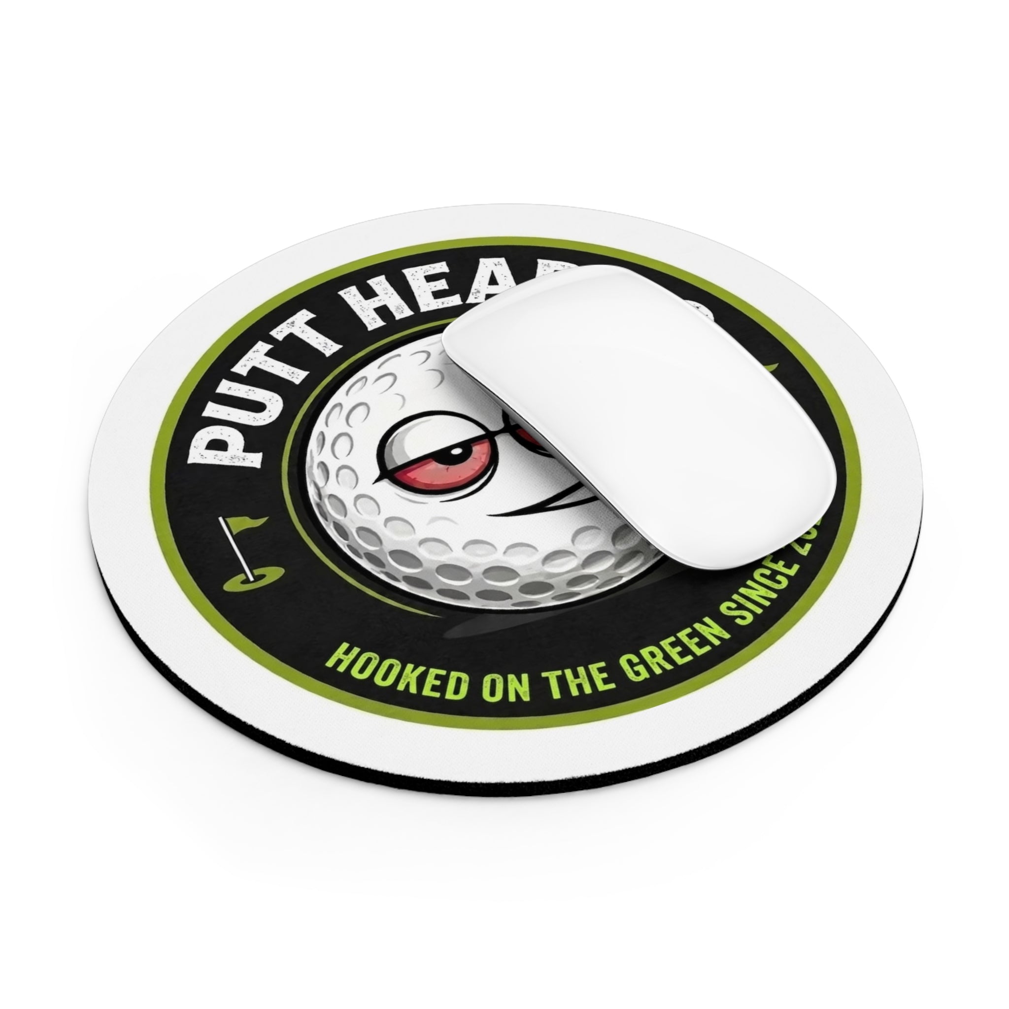 Putt Head Co. golf ball logo Mouse Pad | Hooked on the Green round desk mat
