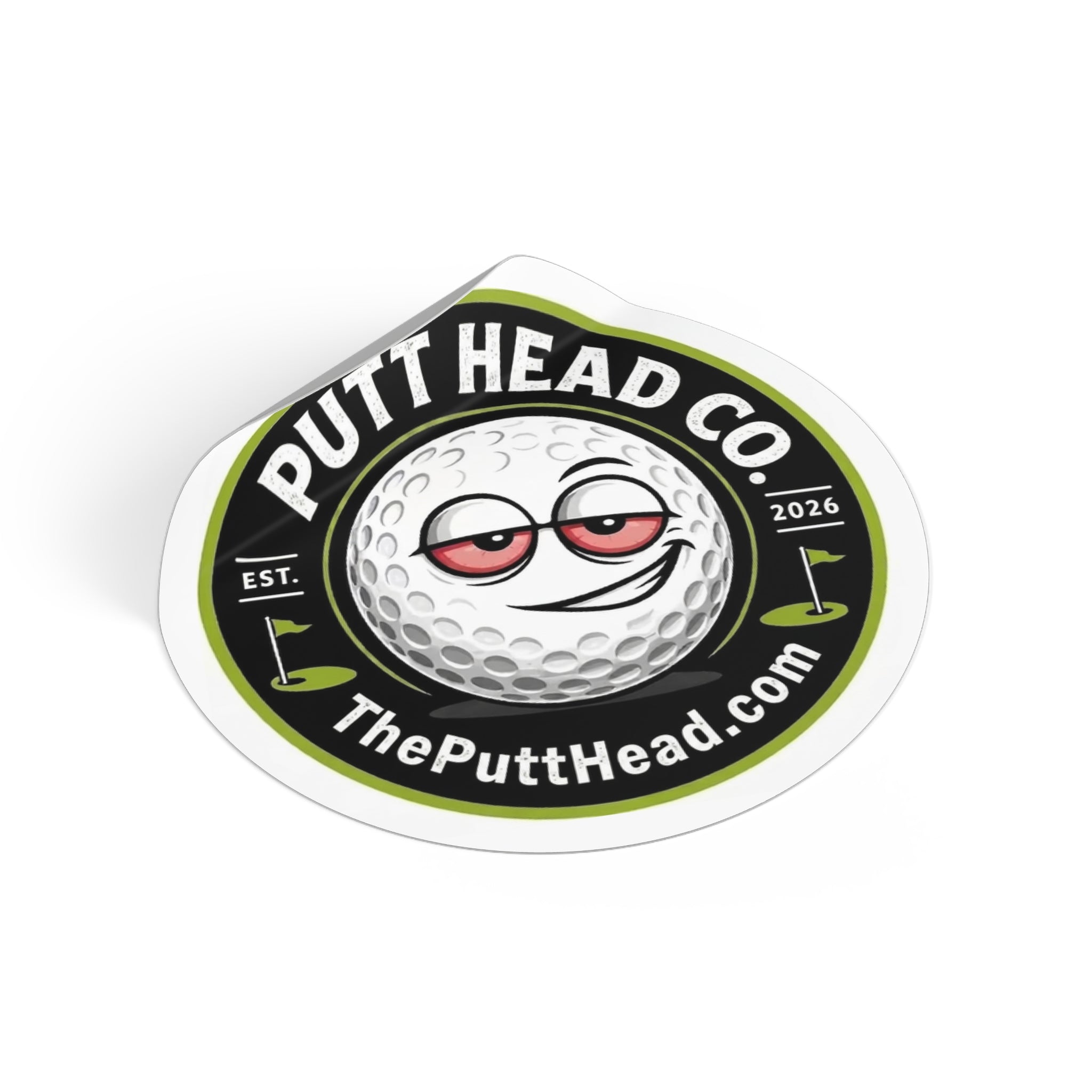 Putt Head Co. golf ball logo Sticker | Round vinyl sticker, golf decal